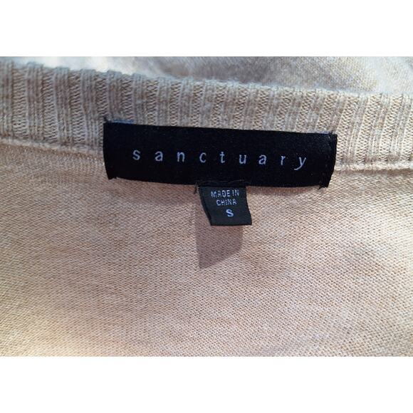 Sanctuary Bell Sleeves V neck Cotton blend Light Sweater Tan Beige Size S oversz - Picture 3 of 9